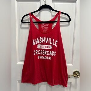 SPORTIQE APPAREL CO Nashville Crossroads Roadway Red Racer Tank Sz XL Pre Loved